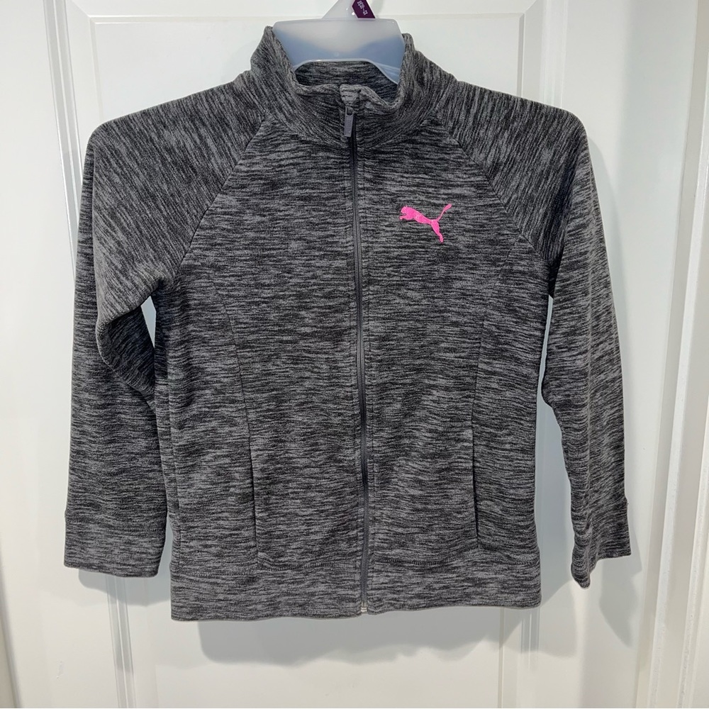 PUMA Jacket youth Size Large Gray Outdoors Full Zip Long Sleeve girls (12-14)